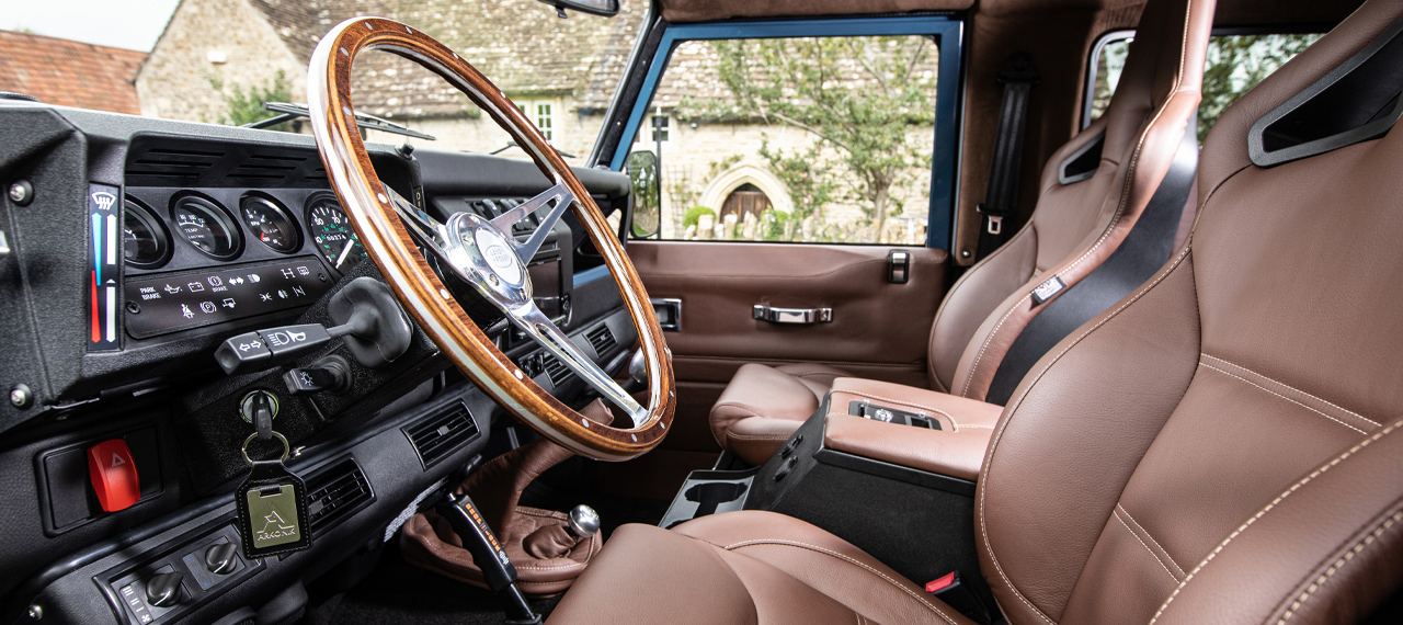 Defender interior with brown leather sport seats