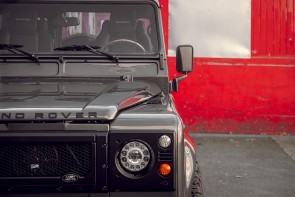 Front view of Bonatti Grey Land Rover Defender.
