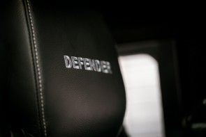 Defender stitching detail by Ruskin Design in seat head rest.