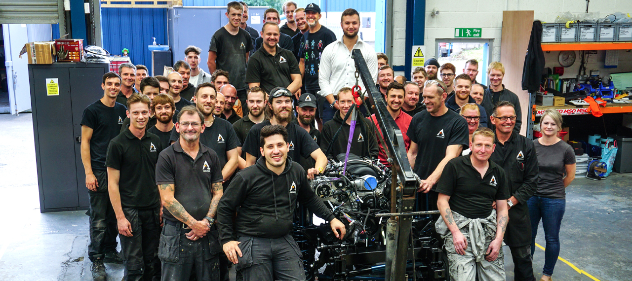 The Arkonik team grouped around an LS3 engine