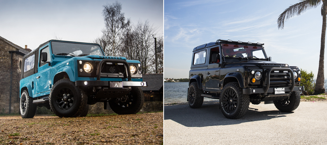 Split view of blue soft-top D90 and Black D90 on the beachfront