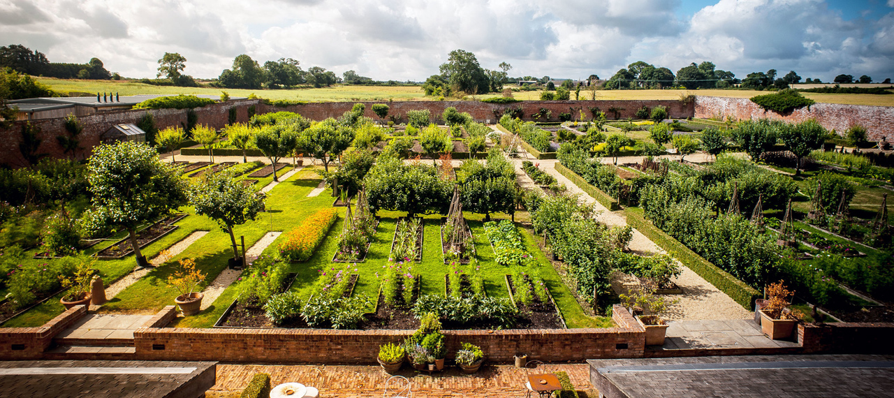 Garden view of Babington House Hotel, Somerset