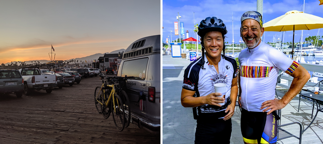 Los Angeles harbourside and Andy Hayes with his friend Larry